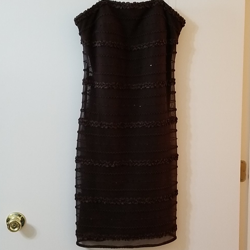 Brown formal midi dress w straps and jacket